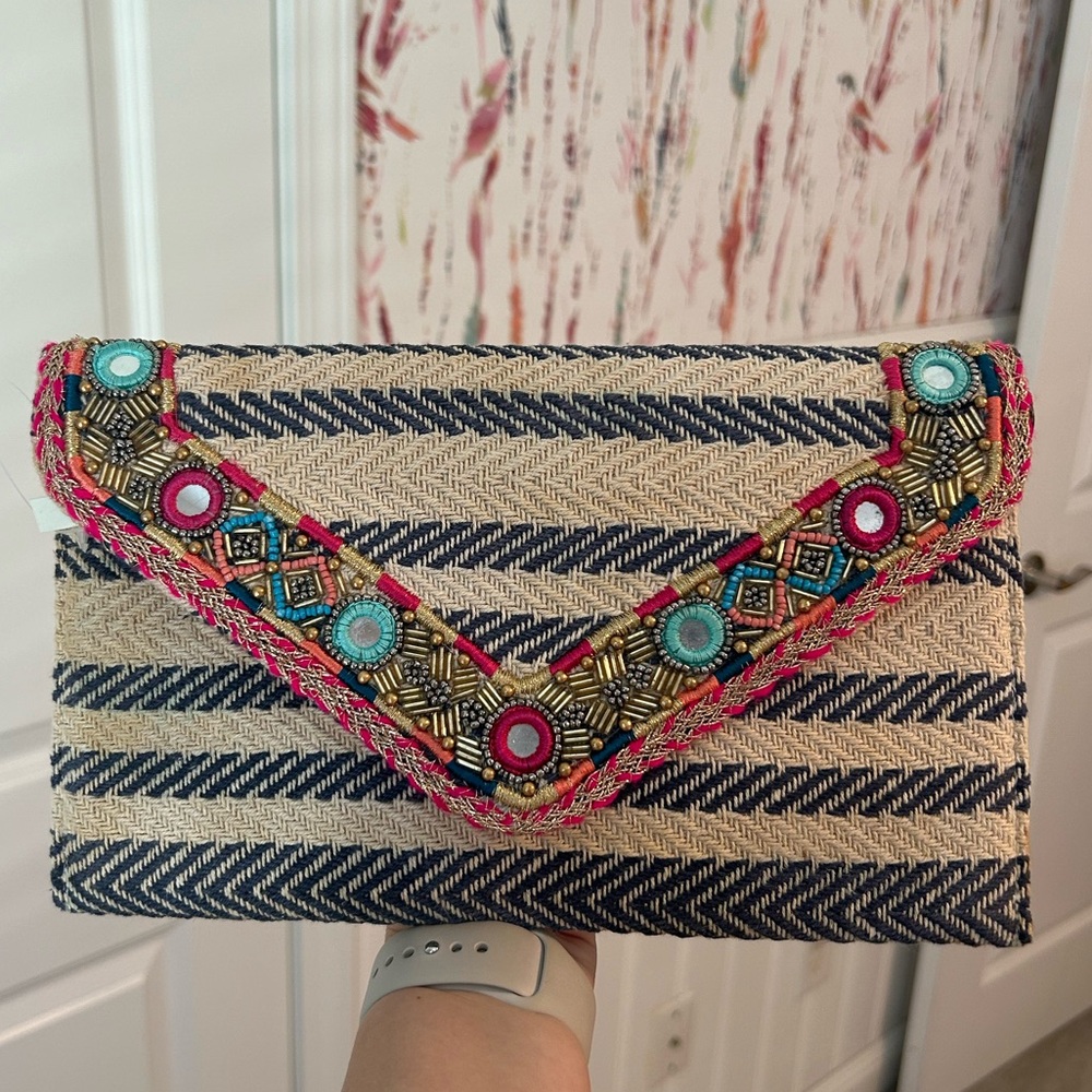 NWT Beaded Striped Clutch/Crossbody